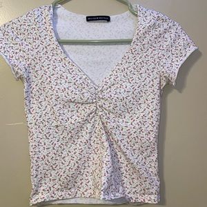Brandy Melville White Gina Top with flowers🌸